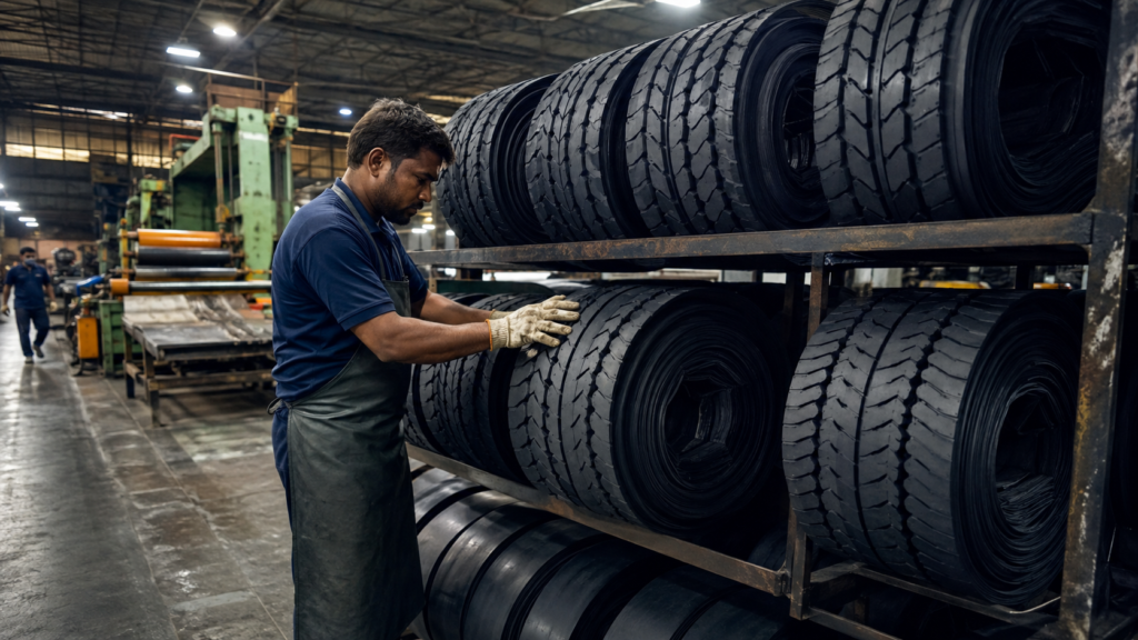 Truck tyre tread rubber rolls manufactured by Pal Rubber Industries in Delhi