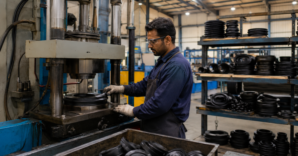 Rubber manufacturing unit in Delhi NCR producing custom industrial rubber components at Pal Rubber Industries